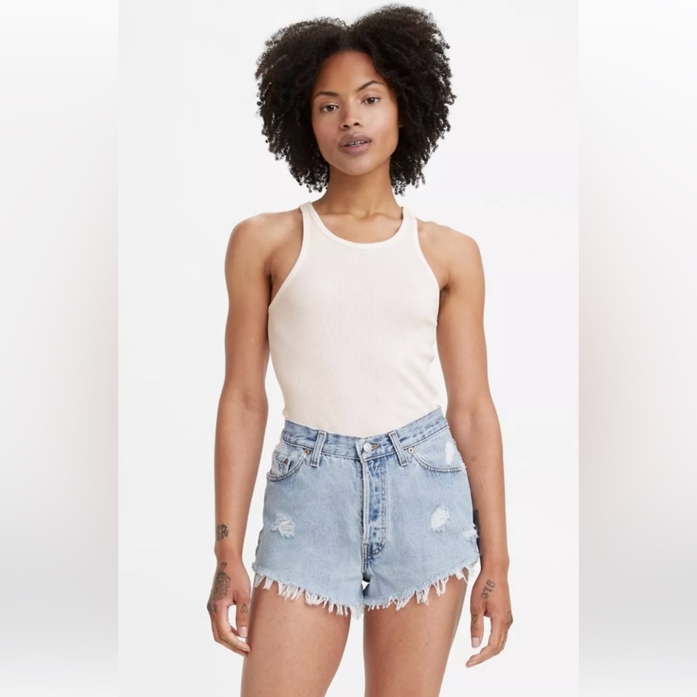 Levi’s Authorized Vintage 501 Distressed Ripped High Waist Jean Shorts Size 32